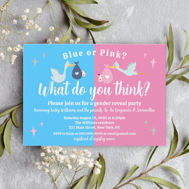 Blau oder Rosa Was denken Sie, Party für Geschlech Einladung (Blue or Pink What Do You Think Gender Reveal Party Invitation
)