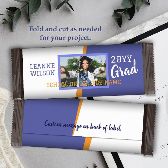 Blau, Orange Abschluss Custom Candy Bar Wrapper Flyer (blue graduation personalized candy bar wrapper, diy chocolate bar label to celebrate your grad)