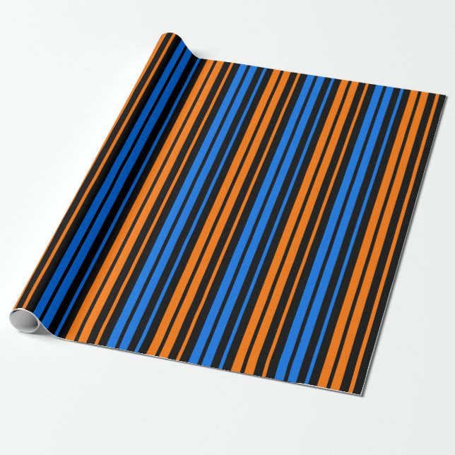 Blau Orange Blau Vertikale Streifen Design   Geschenkpapier (Ungerollt)