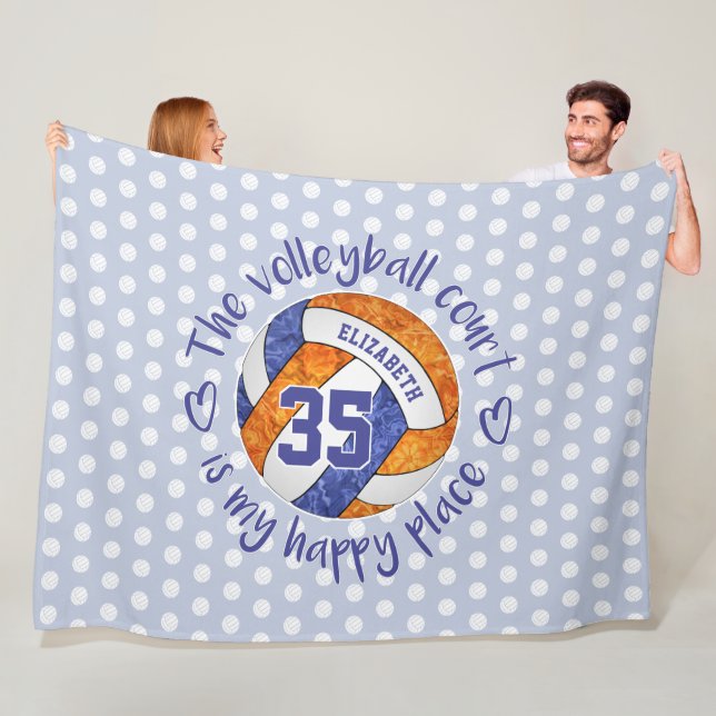 blau orange Der Volleyballplatz ist mein glücklich Fleecedecke (Beispiel)