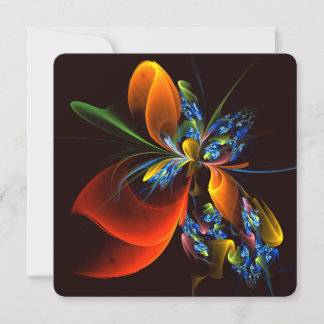 Blau Orange Floral Moderne Abstrakte Kunst Muster Einladung