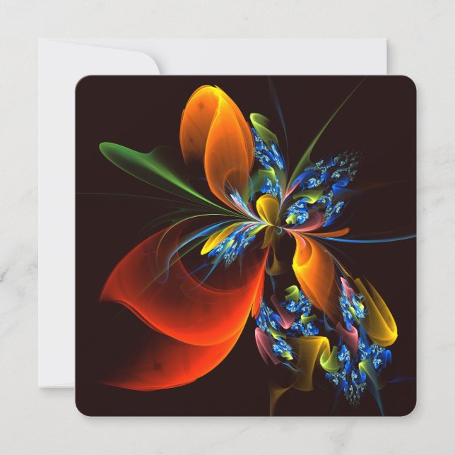 Blau Orange Floral Moderne Abstrakte Kunst Muster  Einladung (Vorderseite)