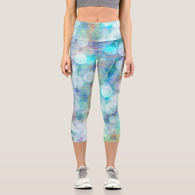 Blau, Orange, Gelb, Abstrakte Weiße Kunst Capri Leggings (Vorderseite)