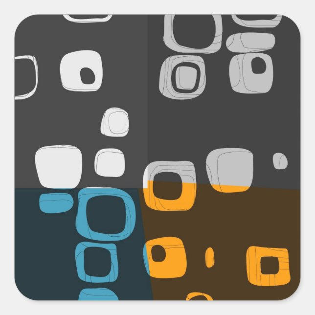 Blau, Orange, Gray Retro Abstrakt Art Stickers (Vorderseite)