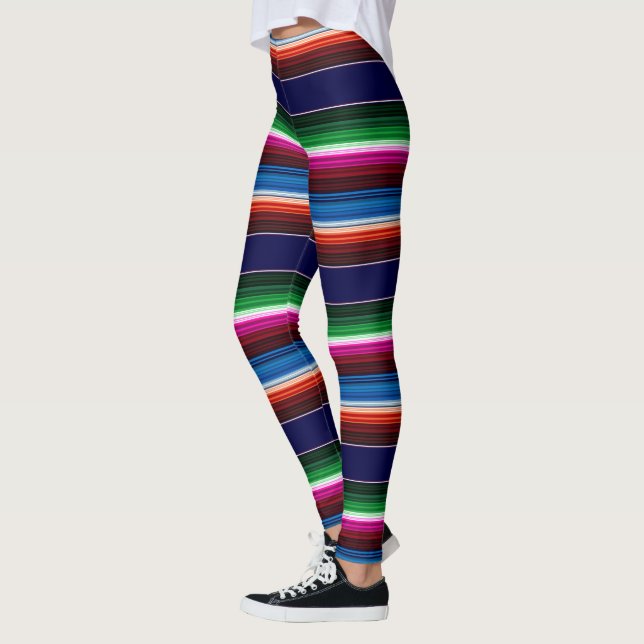 Blau, Orange, Hot Pink, grüne mexikanische Sarapie Leggings (Links)