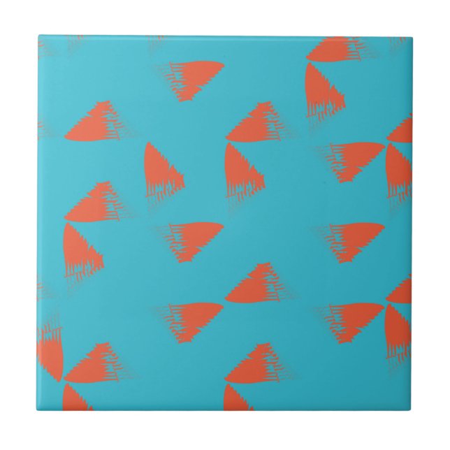 Blau, orange, lebhaft, trendig geometrisch fliese (Vorderseite)