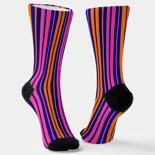 Blau Orange Pink Vertikale Streifen Design   Socken (Gewinkelt)