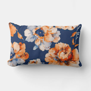 Blau, orange und blumenreich lendenkissen