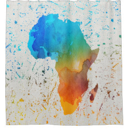 Blau, Orange und grüne Wasserfarben Afrika Duschvorhang