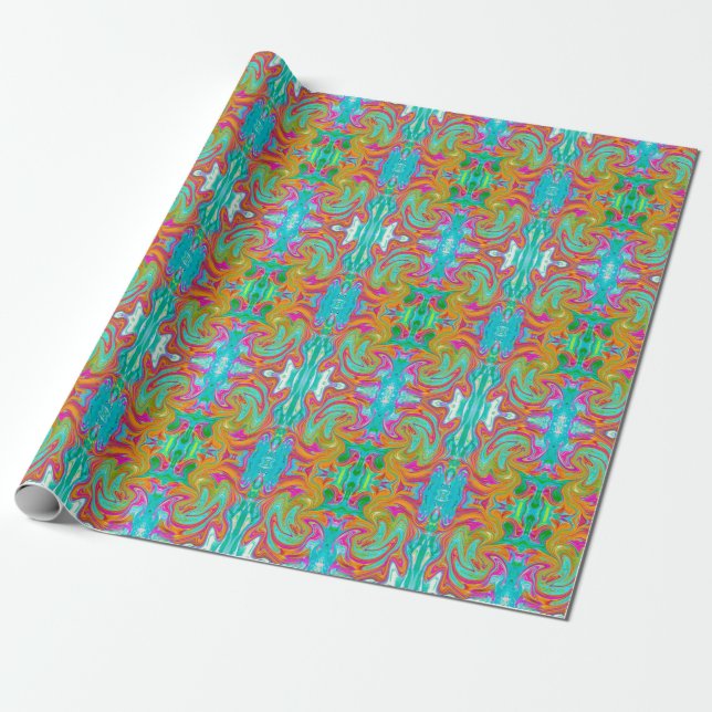 Blau, orange und scharf rosa Groovy Abstrakt Retro Geschenkpapier (Ungerollt)