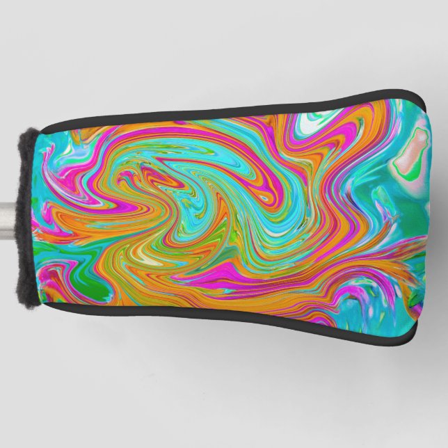 Blau, orange und scharf rosa Groovy Abstrakt Retro Golf Headcover (Vorderseite)