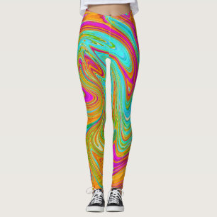 Blau, orange und scharf rosa Groovy Abstrakt Retro Leggings