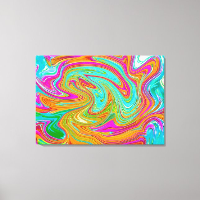 Blau, orange und scharf rosa Groovy Abstrakt Retro Leinwanddruck (Vorderseite)