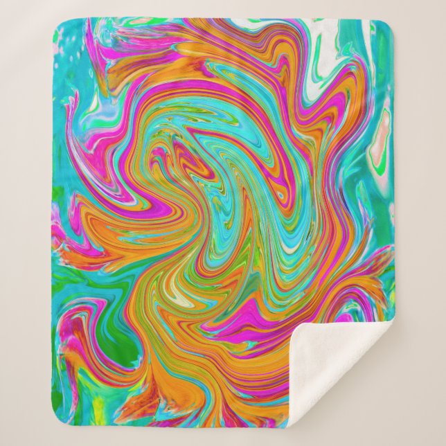 Blau, orange und scharf rosa Groovy Abstrakt Retro Sherpadecke (Vorderseite)