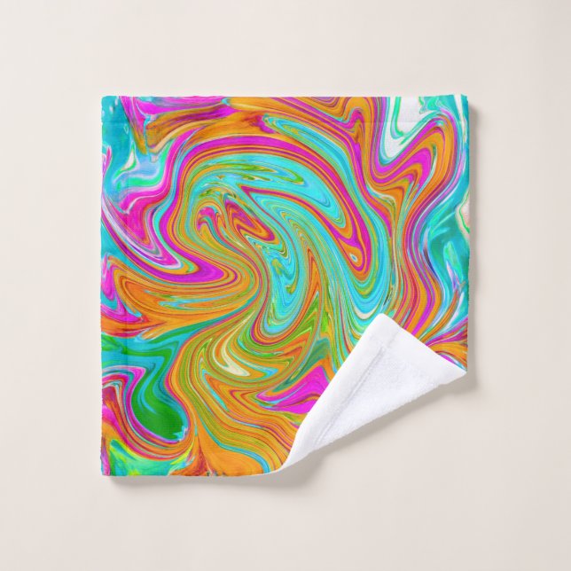 Blau, orange und scharf rosa Groovy Abstrakt Retro Waschlappen (Waschlappen)