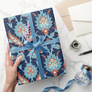 Blau Orange Weiß Türkisches Orientalisches Blume Geschenkpapier