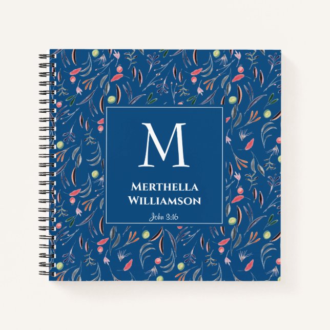 Blau | PERSONALISIERT | Elegantes MONOGRAM Notizbuch (Vorderseite)