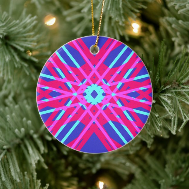 Blau Pink Feminine Bright Pop Geometrisches Muster Keramik Ornament (Baum)