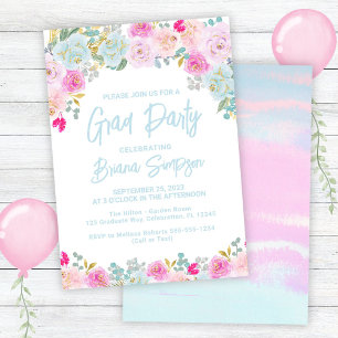 Blau Pink Pfirsich Lila Abschluss Grad Party Einladung