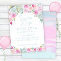 Blau-Pink-Pfirsich Save the Date Lila