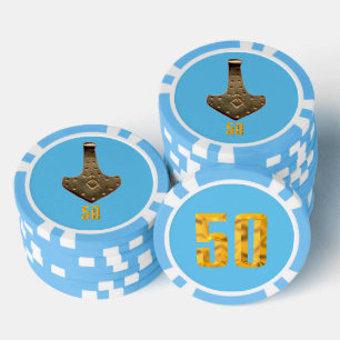 Blau-Poker-Chip von Gold Thor Hammer 50 Streifen Pokerchips