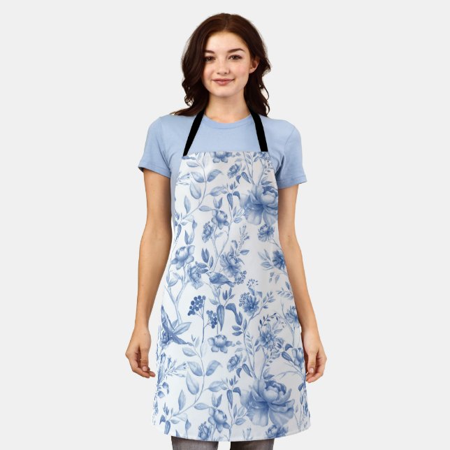 Blau, Porzellan, blaue China, Blumenstuhl, Chinois Schürze (Getragen)