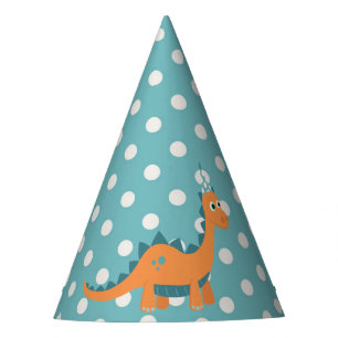 Blau punktierter Cartoonorangendinosaurier Partyhütchen