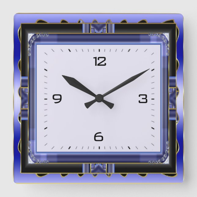Blau Quadratische Wanduhr (Vorderseite)