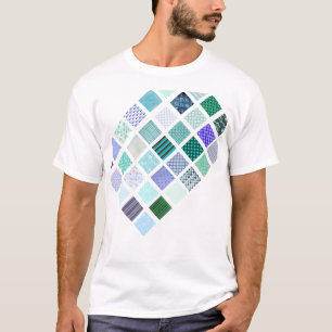 Blau quadriert Mosaikmuster T-Shirt