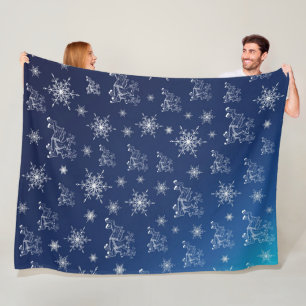 Blau, Rentiere, Stern, Sterne, Schneeflocke, Weihn Fleecedecke