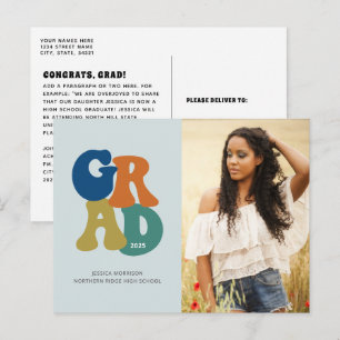 Blau Retro '70er Absolvent 2023 Groovy Abschluss Postkarte