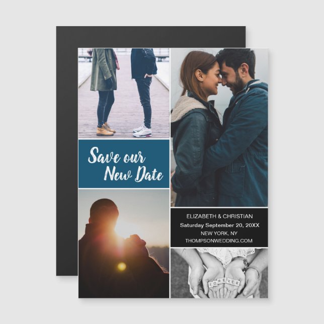 Blau Rette unser neues Date Foto Ändern Sie das Da Magneteinladung (Vorne/Hinten)