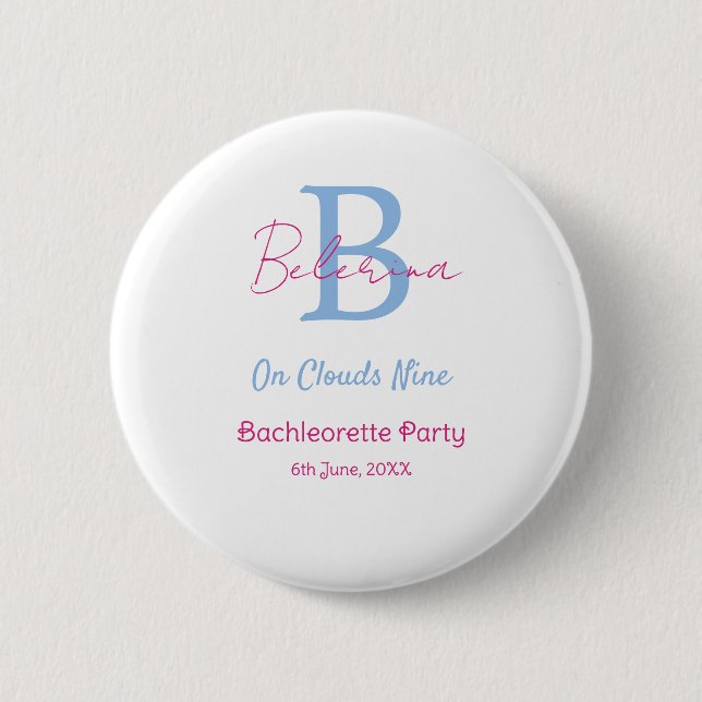blau rosa auf Wolken neun Monogramm Junggesellinne Button (Vorderseite)