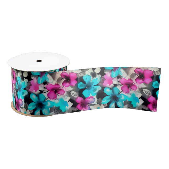 Blau-Rosa-Blume Satinband (Spule)