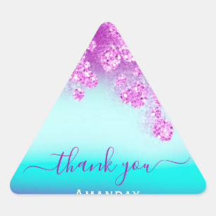 Blau Rosa Blumen Dreieck Glitter Braut Sweet 16 Dreieckiger Aufkleber