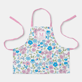 Blau-Rosa-Blumen-Monogramm-Schürze Schürze
