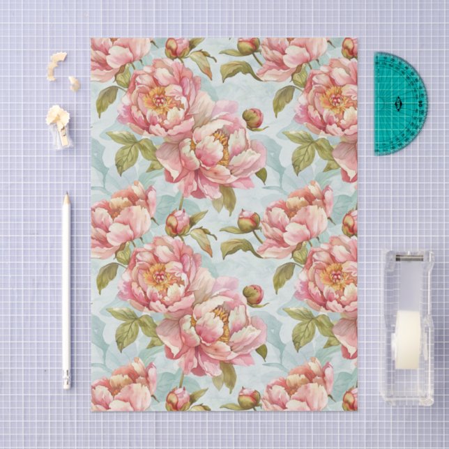 Blau-rosa Blumen shabby chic Seidenpapier (Handwerk)