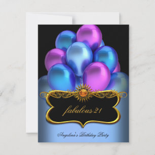 Blau Rosa Fantastisch Schwarze Goldene Luftballons Einladung