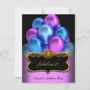Blau Rosa Fantastisch Schwarze Goldene Luftballons Einladung