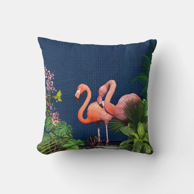 Blau-rosa Flamingos grün Kissen (Vorderseite)