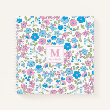 Blau Rosa Florales Monogramm Notizbuch Journal