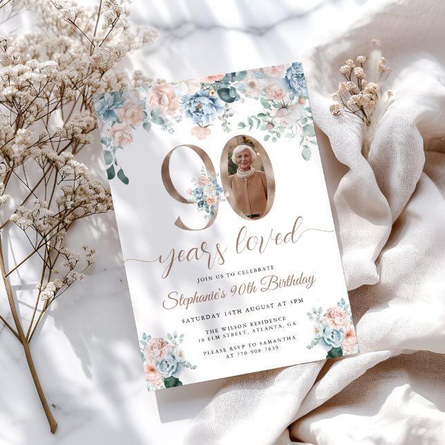 Blau-Rosa-Foto am 90. Geburtstag Einladung (Von Creator hochgeladen)