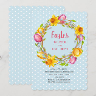 Blau Rosa Gelbe Florale Oster-Brunch-Ostereiersuch Einladung