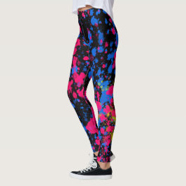 Blau-rosa Gelbfarbene Paint-Spritzer auf schwarzen Leggings