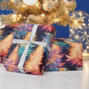 Blau Rosa Gold Licht Bäume Moderne Weihnachten Geschenkpapier