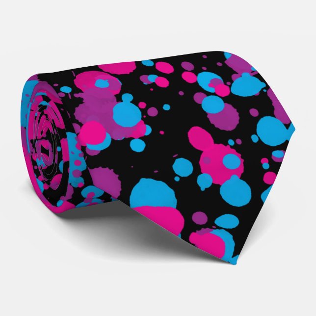 Blau, Rosa, grüne Farbe Spritzer Neck Tie Krawatte (Gerollt)