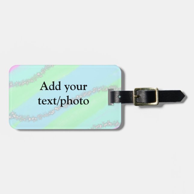 Blau-rosa-grüner Glitzer funkelnde Pastellfarben N Gepäckanhänger (Vorderseite horizontal)