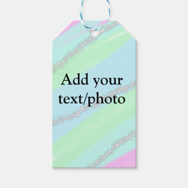 Blau-rosa-grüner Glitzer funkelnde Pastellfarben N Geschenkanhänger (Vorderseite)