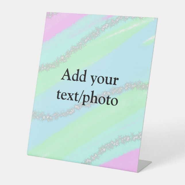 Blau-rosa-grüner Glitzer funkelnde Pastellfarben N Sockelschild (Vorderseite)