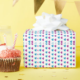 blau rosa Herz Aquarell Name Geburtstag Geschenkpapier